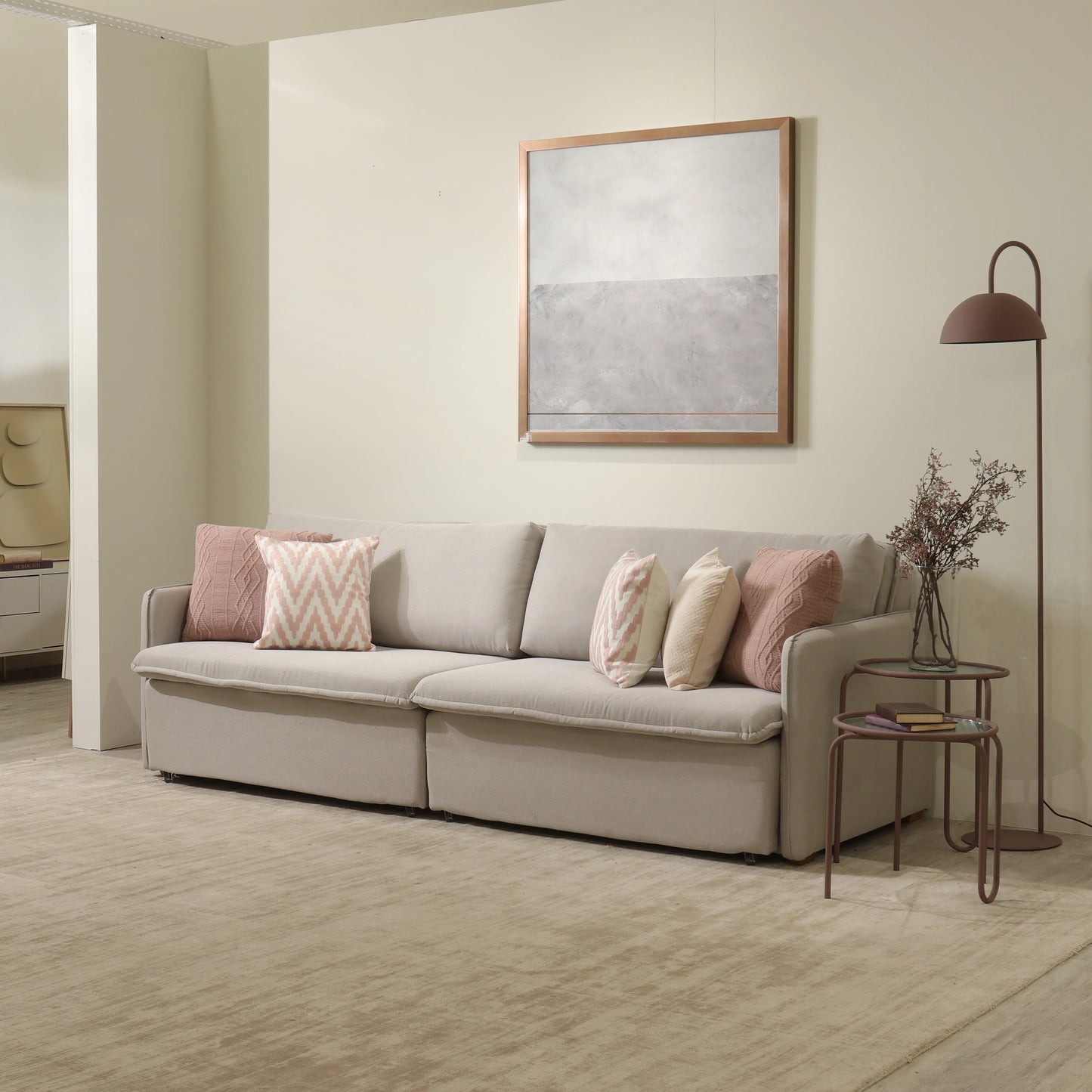 Reembalado - Sofá Cama Retrátil e Reclinável 3 Lugares Vancouver 196 cm - Linho Texturizado Off White