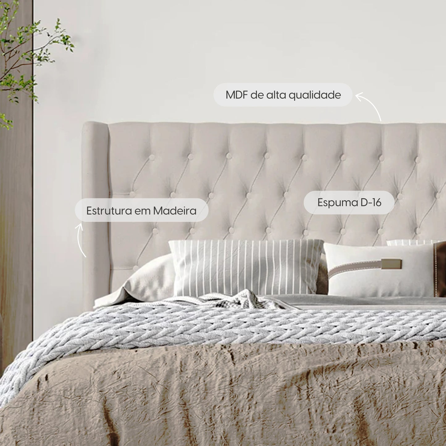 Reembalado - Cabeceira Queen Estofada Liya Capitonê 175 cm - Linho Off White