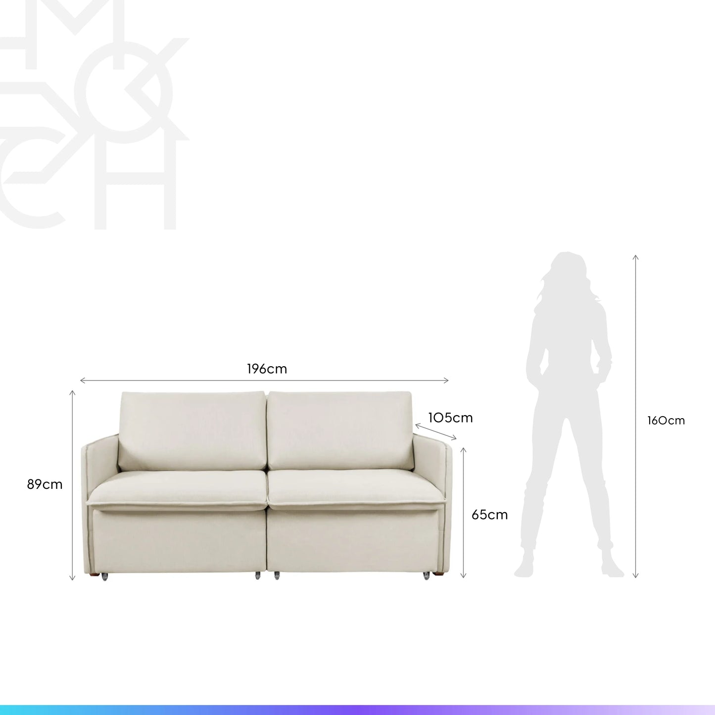 Reembalado - Sofá Cama Retrátil e Reclinável 3 Lugares Vancouver 196 cm - Linho Texturizado Off White