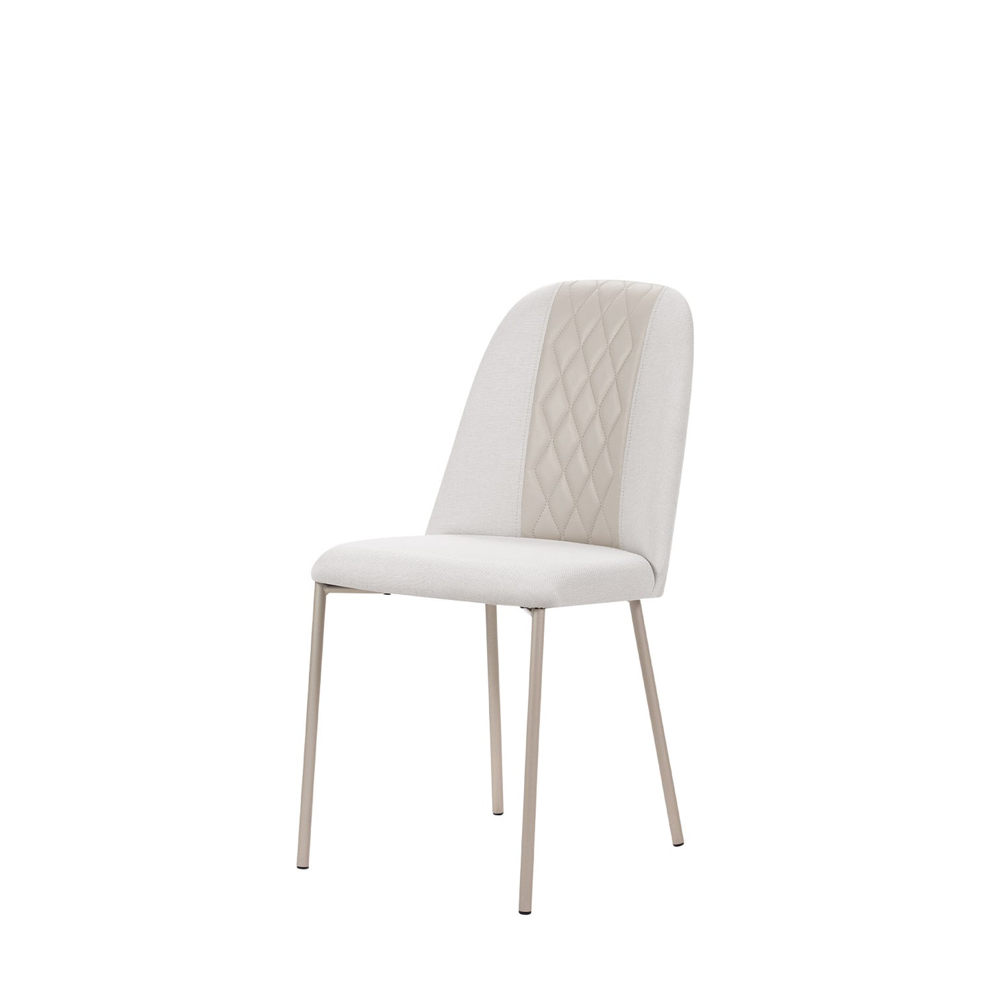Reembalado - Cadeira de Aço Estofada Matelassê Arcádia - Champanhe c/ Linho Off White - PU Off White