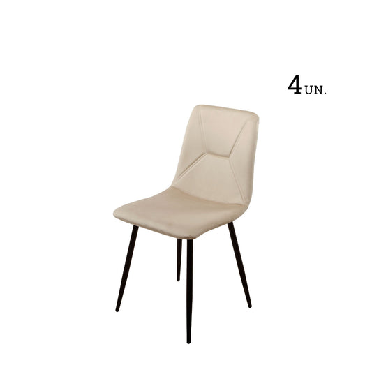 Conjunto de 4 Cadeiras de Aço Estofada Maya - Preto c/ Veludo Off White