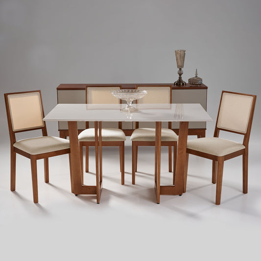 Conjunto de Jantar Mesa Zenna 4 Cadeiras com Palhinha Marla - Natural c/ Off White