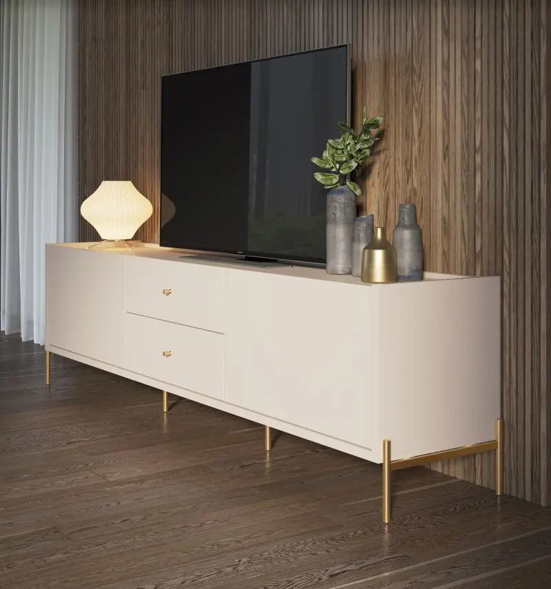 Reembalado - Rack Jasper 185 cm - Off White Fosco c/ Dourado