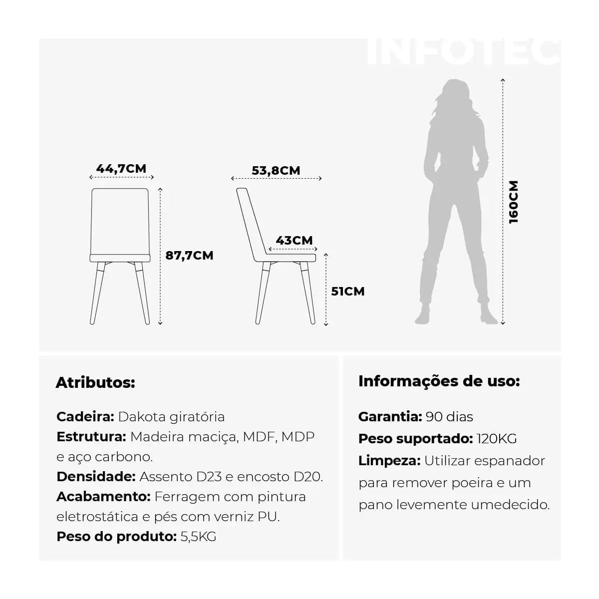 Reembalado - Cadeira Dakota Giratória Linho c/ PU - Off White - Cobre - Natural