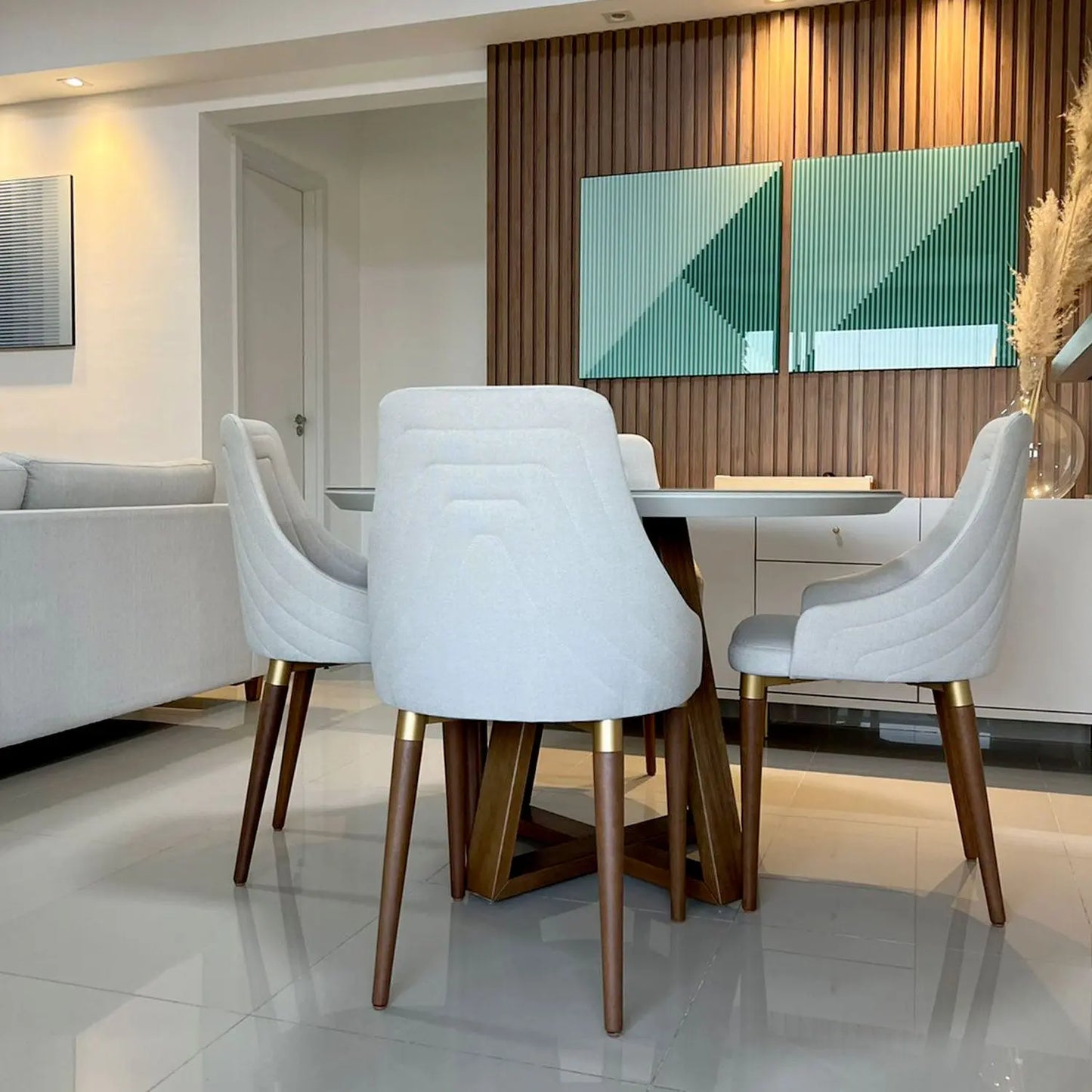 Reembalado - Cadeira Evelyn Linho - Off White - Dourado - Natural