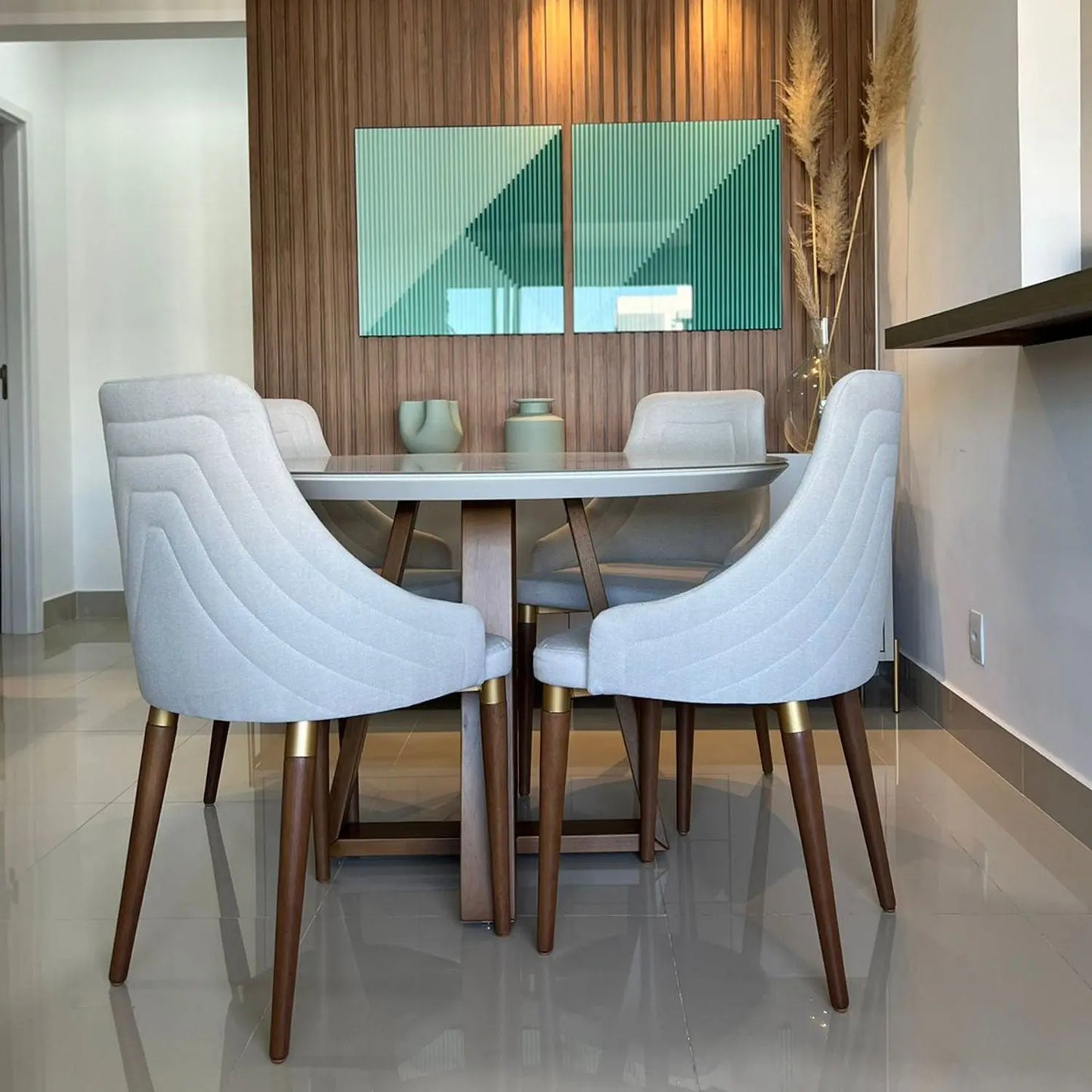 Reembalado - Cadeira Evelyn Linho - Off White - Dourado - Natural
