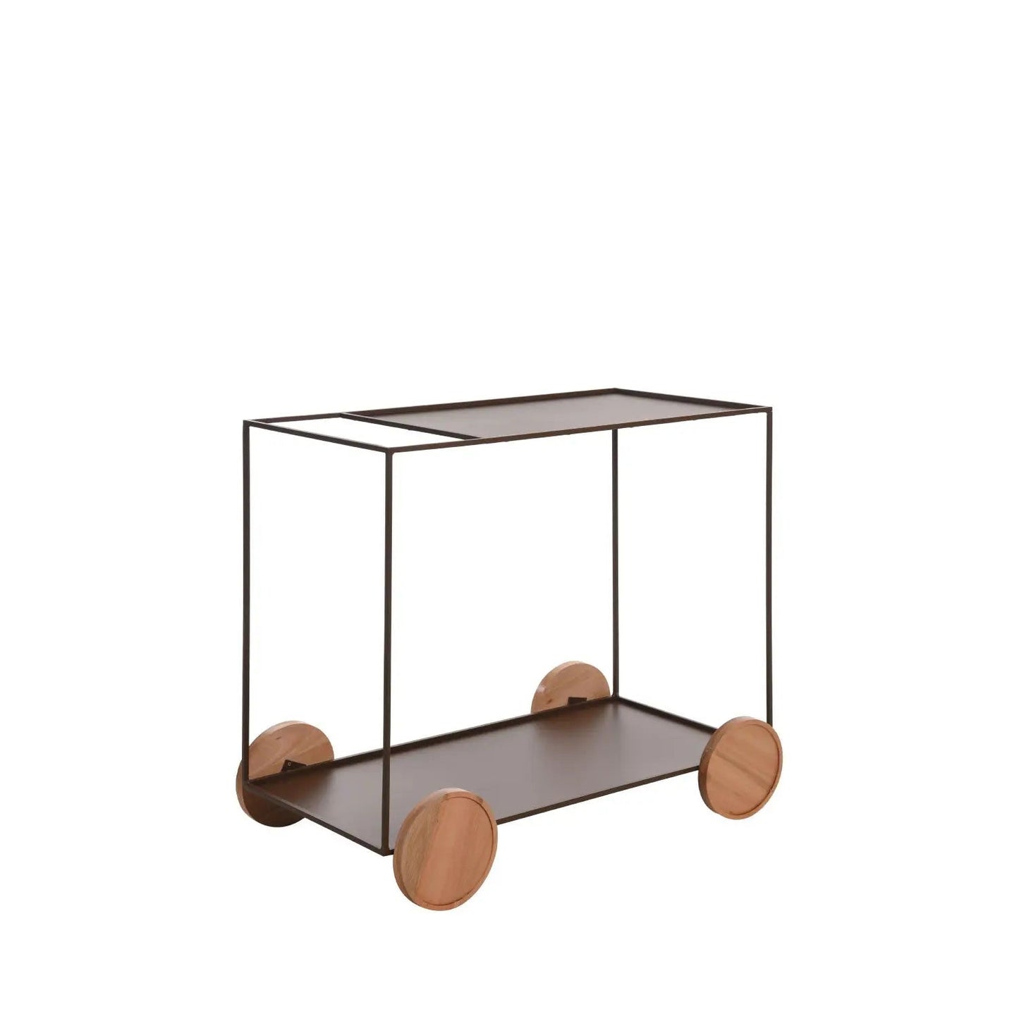 Reembalado - Carrinho Bar 2 Prateleiras em Aço e Rodas de MDF Mercúrio 90 cm - Marrom c/ Natural