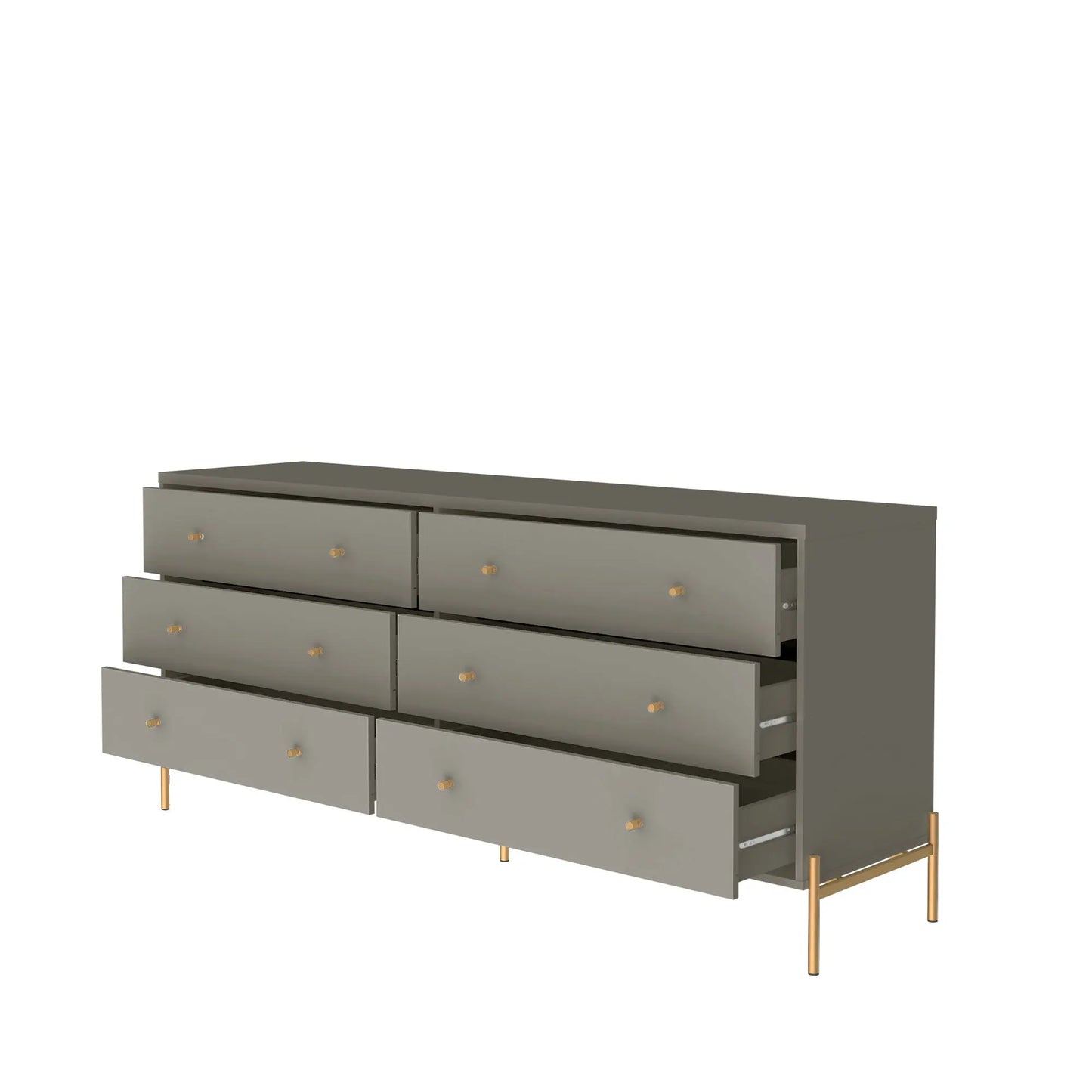 Reembalado - Cômoda c/ 6 Gavetas Jasper 180 cm - Grigio Gloss c/ Dourado