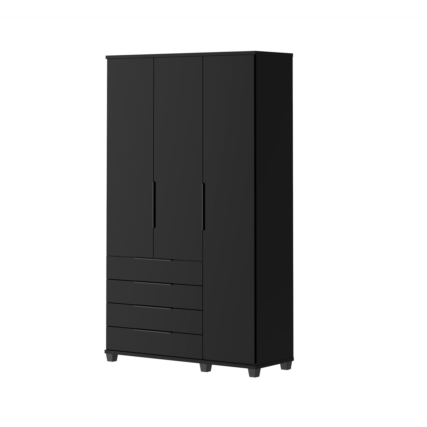 Reembalado - Guarda-Roupa Solteiro 3 Portas 4 Gavetas 100% MDF Allen 136 cm - Preto Fosco