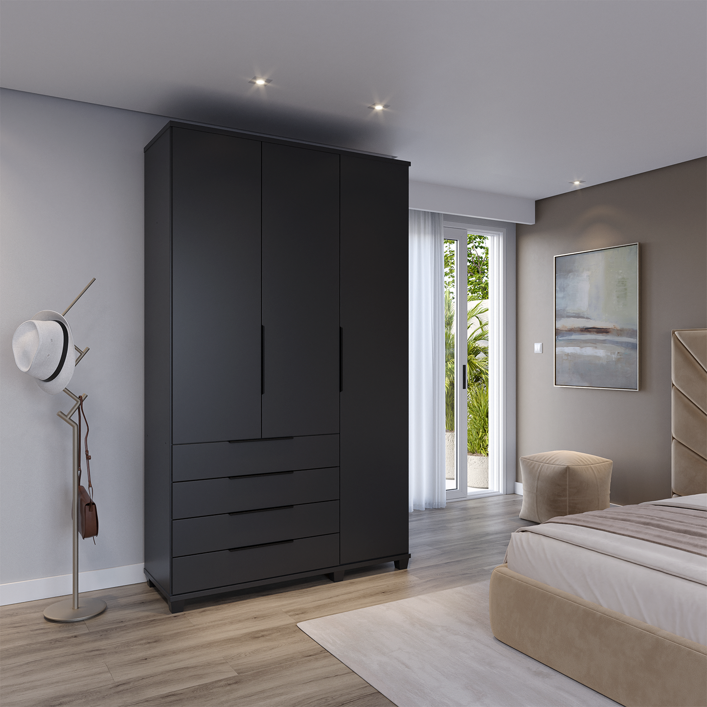 Reembalado - Guarda-Roupa Solteiro 3 Portas 4 Gavetas 100% MDF Allen 136 cm - Preto Fosco