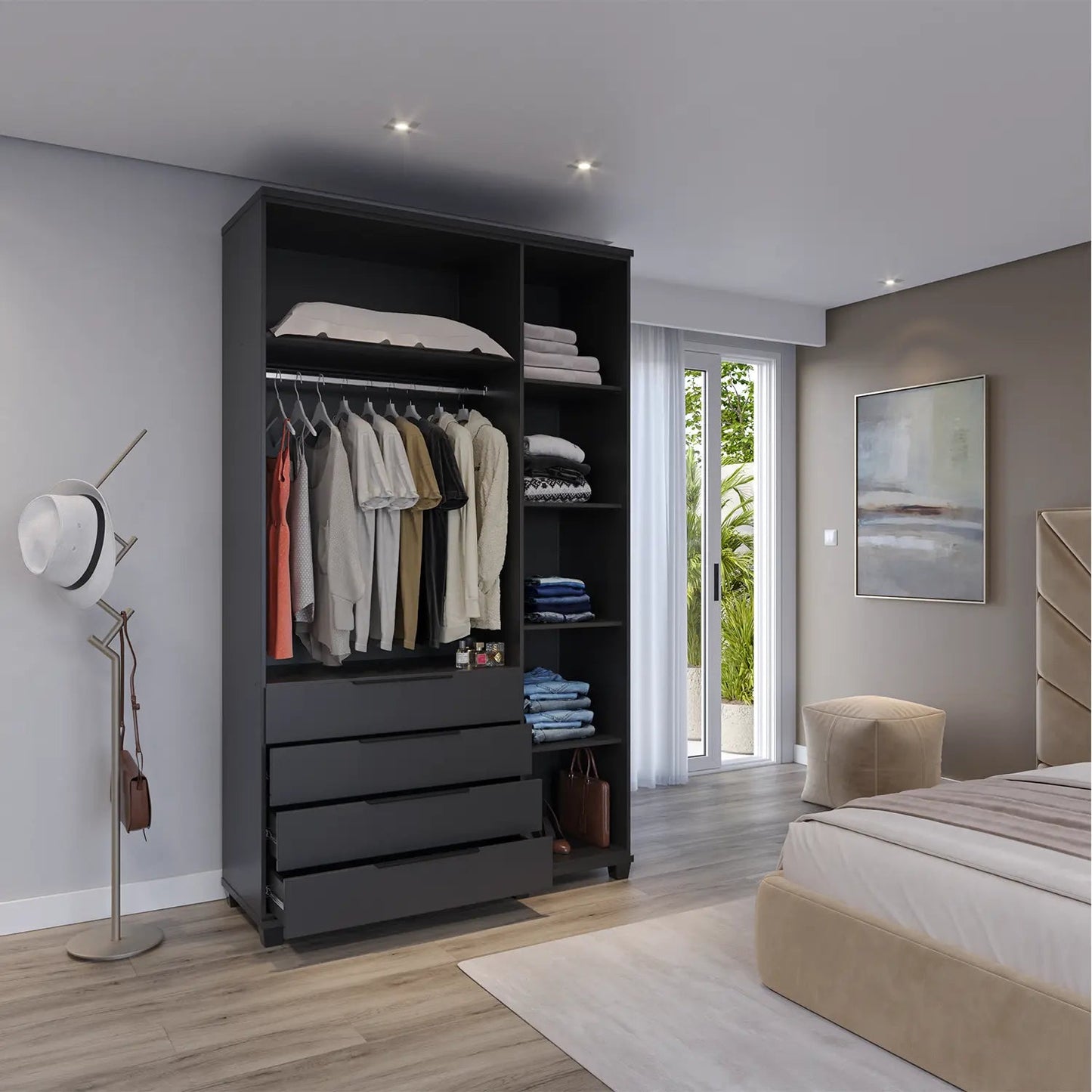 Reembalado - Guarda-Roupa Solteiro 3 Portas 4 Gavetas 100% MDF Allen 136 cm - Preto Fosco