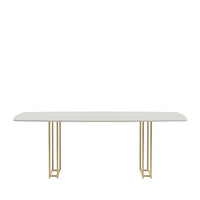 Reembalado - Mesa de Jantar c/ Vidro Line 219 cm - Off White Fosco c/ Dourado