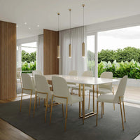 Reembalado - Mesa de Jantar c/ Vidro Line 219 cm - Off White Fosco c/ Dourado