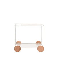 Mostruário - Carrinho Bar 2 Prateleiras em Aço e Rodas de MDF Mercúrio 90 cm - Off White c/ Natural