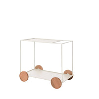 Mostruário - Carrinho Bar 2 Prateleiras em Aço e Rodas de MDF Mercúrio 90 cm - Off White c/ Natural