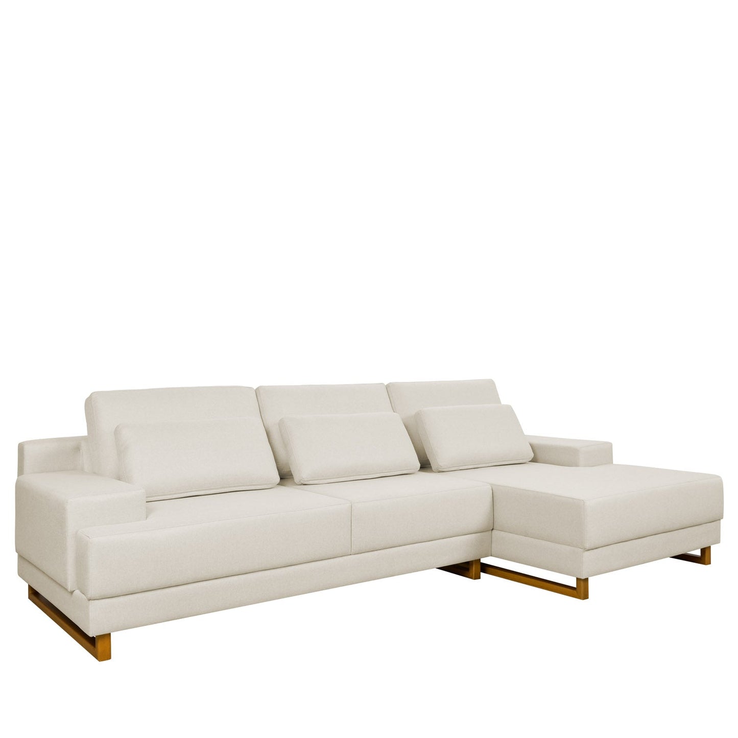 Mostruário - Sofá 6 Lugares com Chaise Lado Direito Mônaco 300 cm - Linho Texturizado Bege c/ Natural