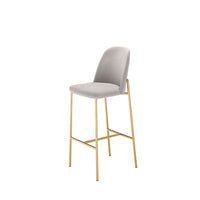 Mostruário - Banqueta Alta de Aço Estofada Lucille - Dourado c/ Veludo Fendi