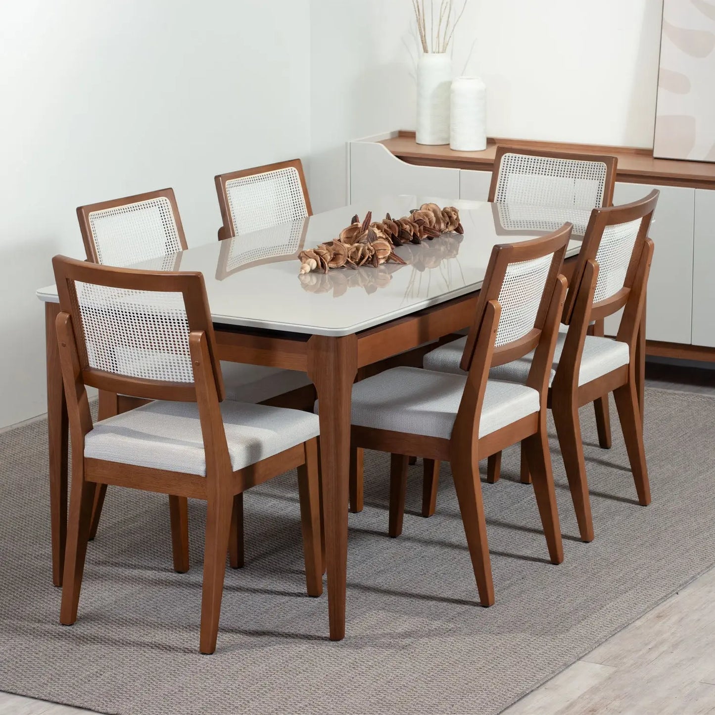 Reembalado - Mesa de Jantar Addar 180 cm - Natural c/ Vidro Off White