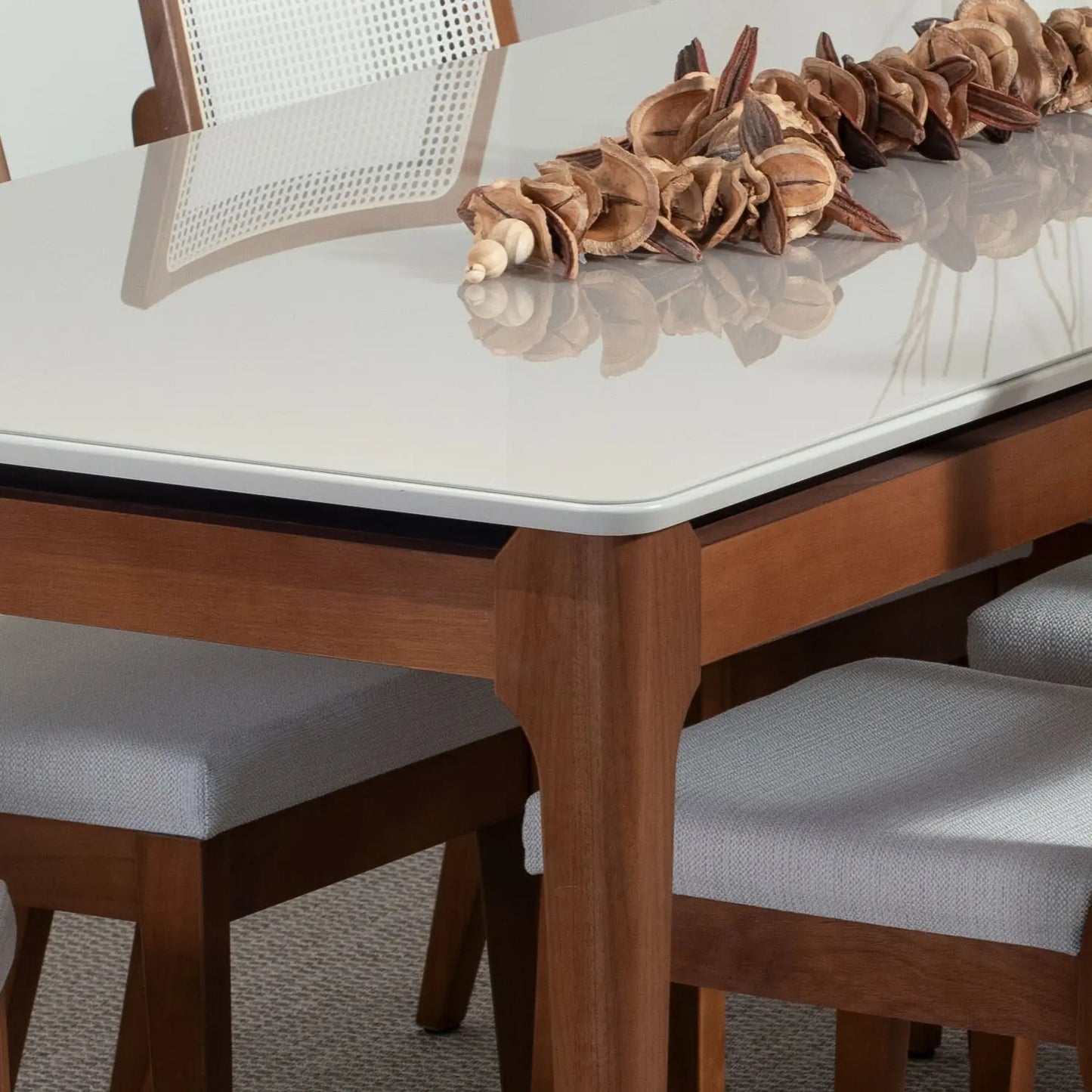 Reembalado - Mesa de Jantar Addar 180 cm - Natural c/ Vidro Off White