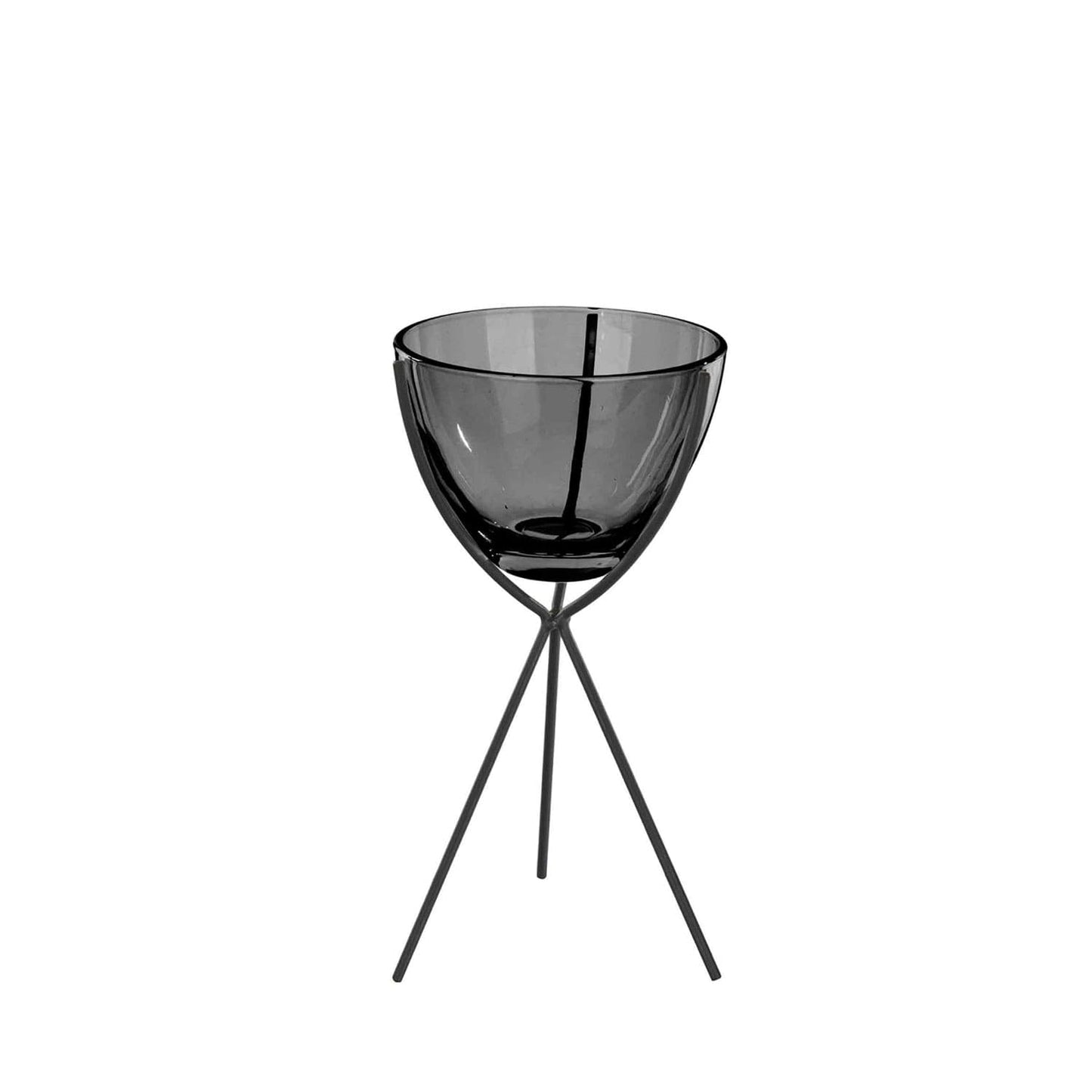 Mostruário - Castiçal em Metal e Vidro Biornus Cinza 22 cm
