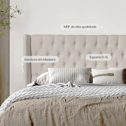 Reembalado - Cabeceira Queen Estofada Liya Capitonê 175 cm - Linho Off White