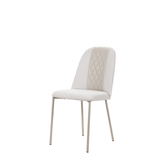 Reembalado - Cadeira de Aço Estofada Matelassê Arcádia - Champanhe c/ Linho Off White - PU Off White