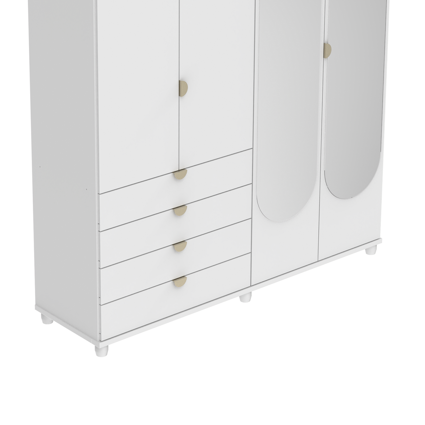 Reembalado - Guarda-Roupa Casal com Espelho 4 Portas 4 Gavetas 100% MDF Look 181 cm - Branco Fosco c/ Champanhe