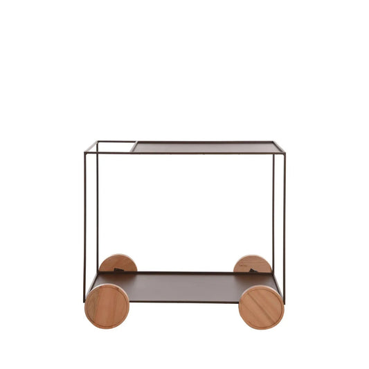 Reembalado - Carrinho Bar 2 Prateleiras em Aço e Rodas de MDF Mercúrio 90 cm - Marrom c/ Natural