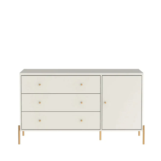 Reembalado - Cômoda c/ 3 Gavetas Jasper 138 cm - Off White Fosco c/ Dourado