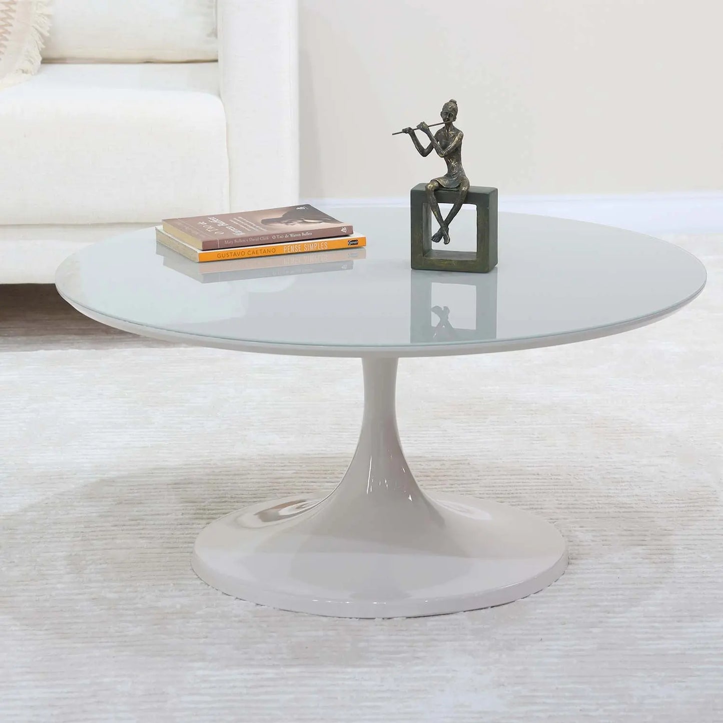 Mesa de Centro Saarinen Monocromática Tampo de Vidro 80 cm - Off White