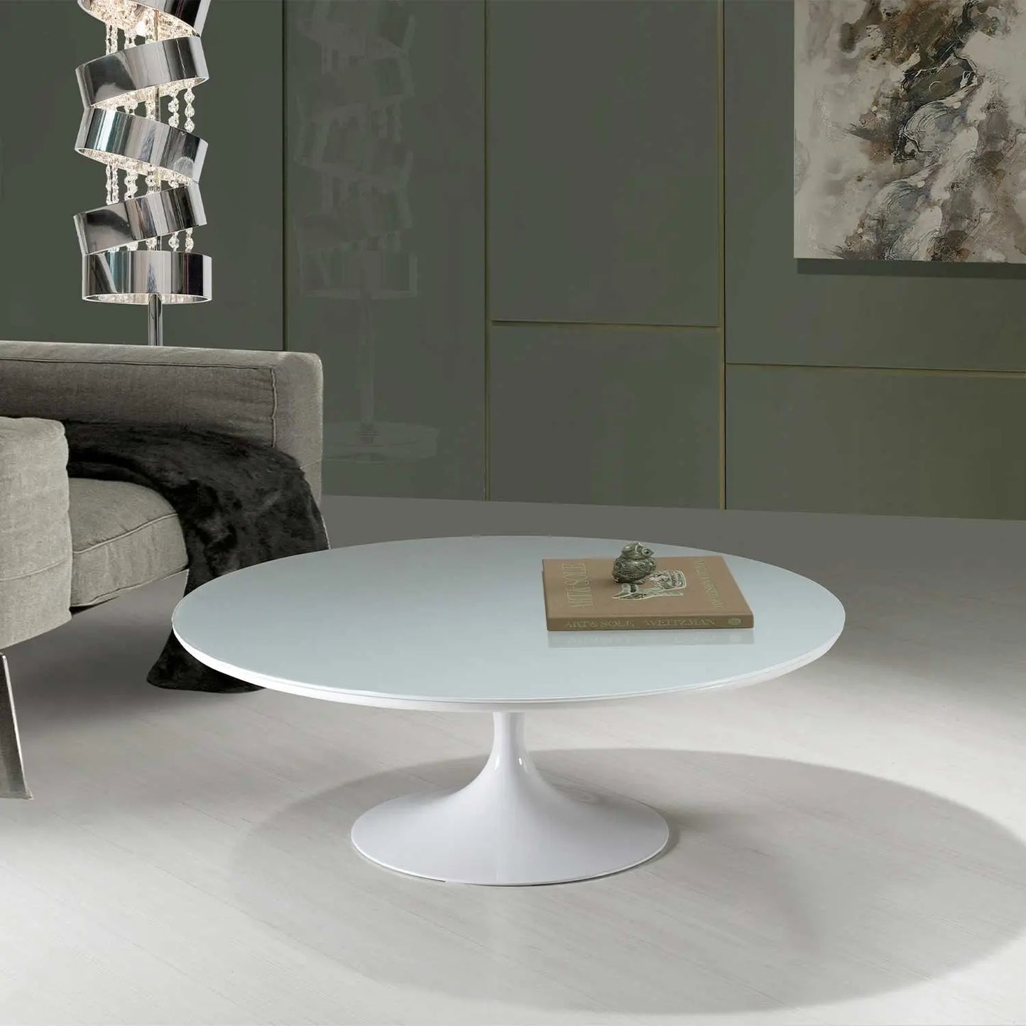 Mesa de Centro Saarinen Monocromática Tampo de Vidro 80 cm - Off White