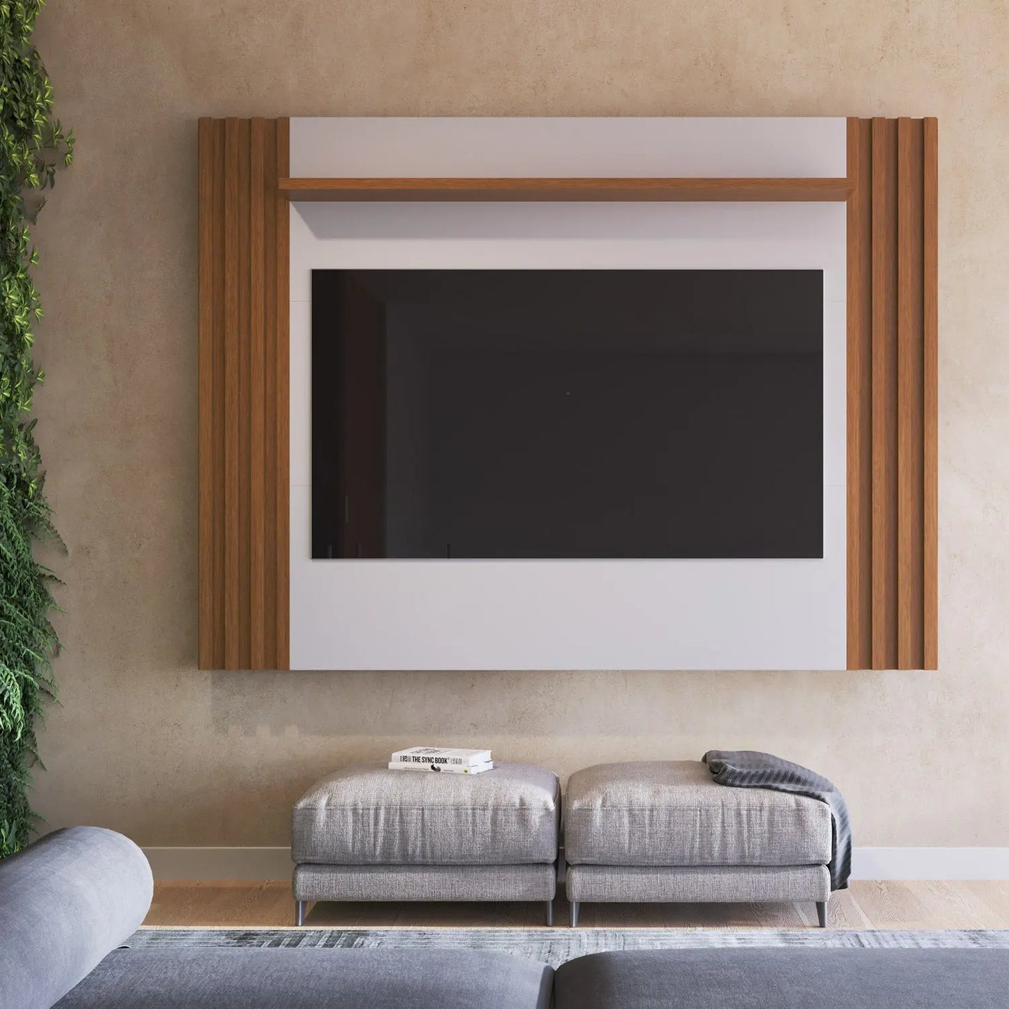 Painel para TV até 75 polegadas 1,80m Allure - Natural c/ Branco Fosco