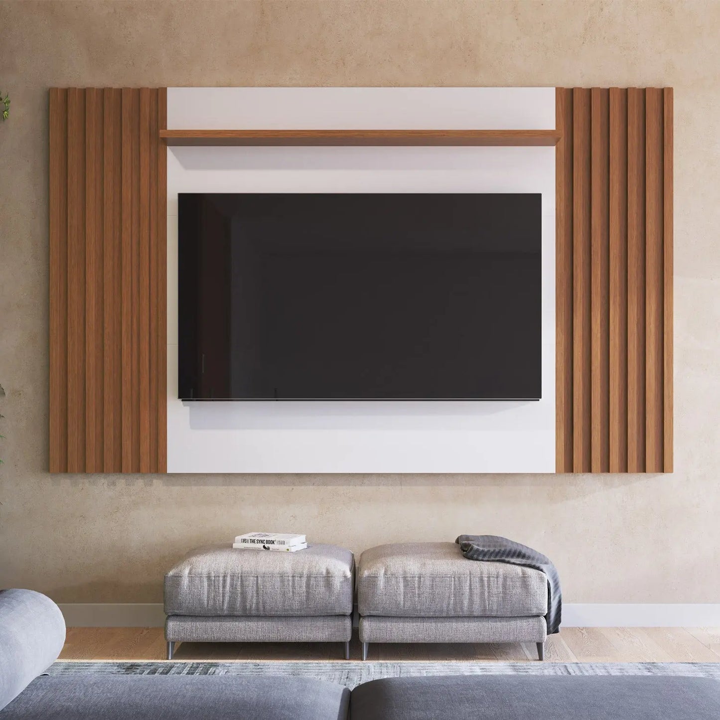 Painel para TV até 75 polegadas 2,17m Allure - Natural c/ Branco Gloss