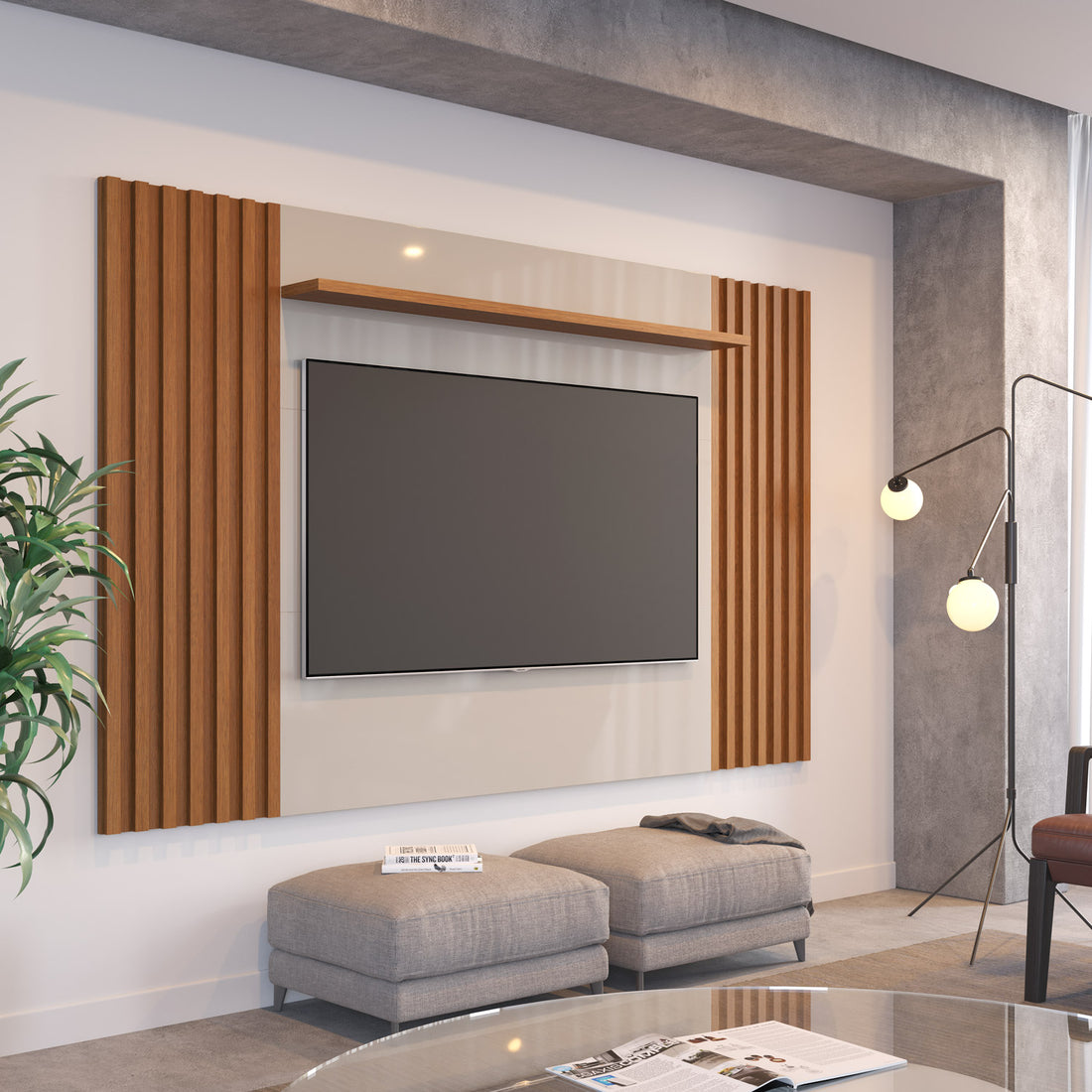 Reembalado - Painel para TV até 75 polegadas 2,17m Allure - Natural c/ Off White Gloss