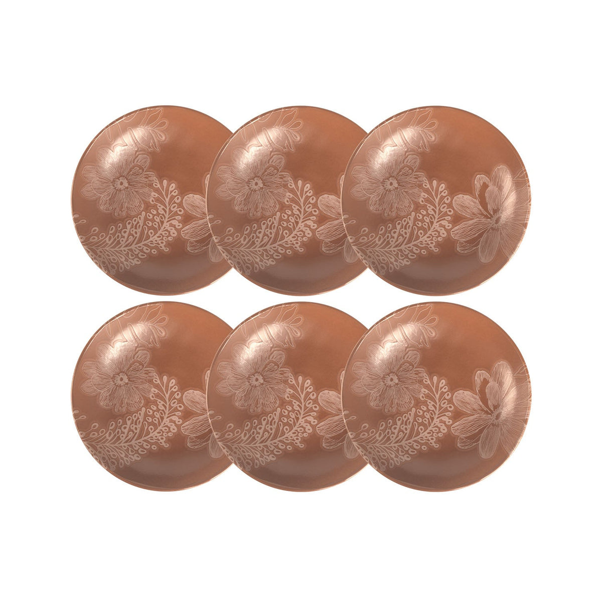 Jogo de 6 Pratos Fundos Orgânico Florear - Terracota
