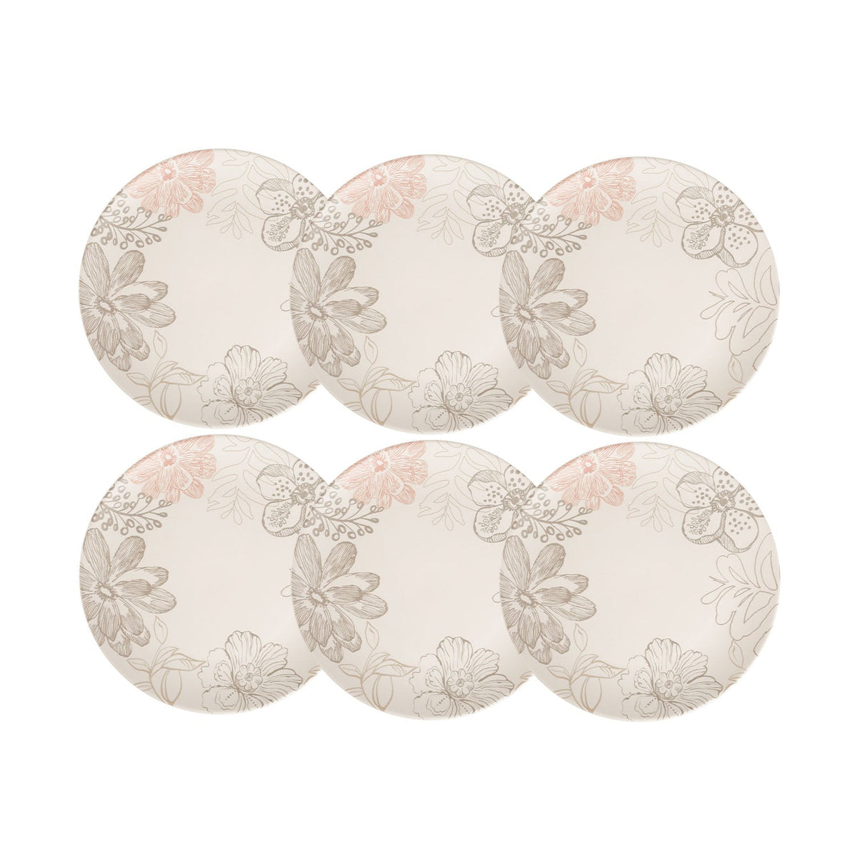 Jogo de 6 Pratos Rasos Florear - Off White