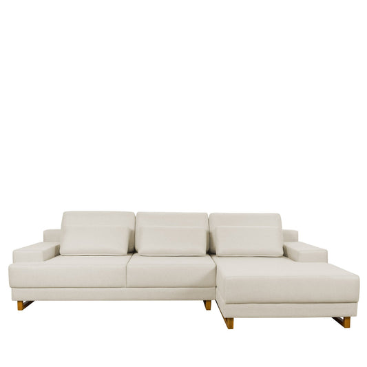 Mostruário - Sofá 6 Lugares com Chaise Lado Direito Mônaco 300 cm - Linho Texturizado Bege c/ Natural